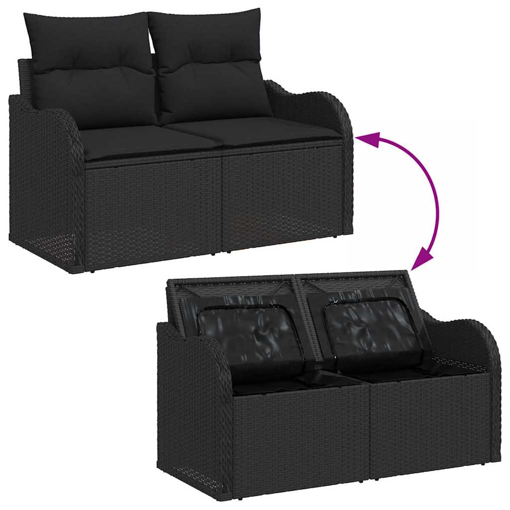 Garten-Sofa-Set mit Speicher 9 pcs Schwarz Poly Rattan